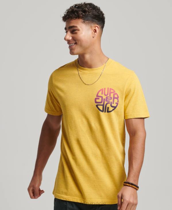 Superdry Hommes t-shirt autocollant de voyage vintage D64Z22 vêtements jaune