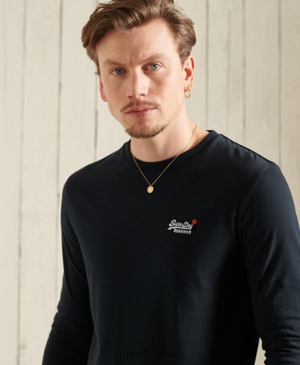 Superdry Hommes t-shirt broderie vintage en coton bio D64Z6500 vêtements marine