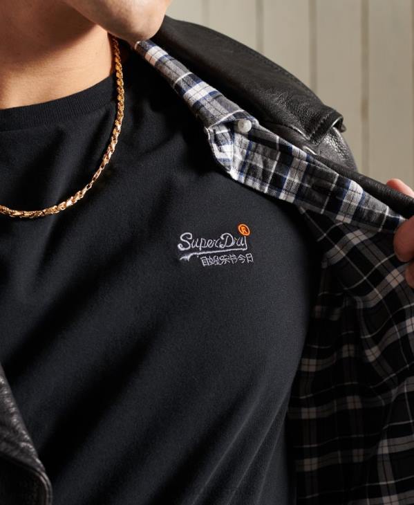 Superdry Hommes t-shirt broderie vintage en coton bio D64Z6502 vêtements noir