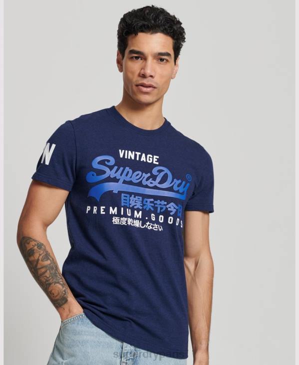 Superdry Hommes t-shirt classique à logo graphique en coton bio D64Z6358 vêtements bleu foncé