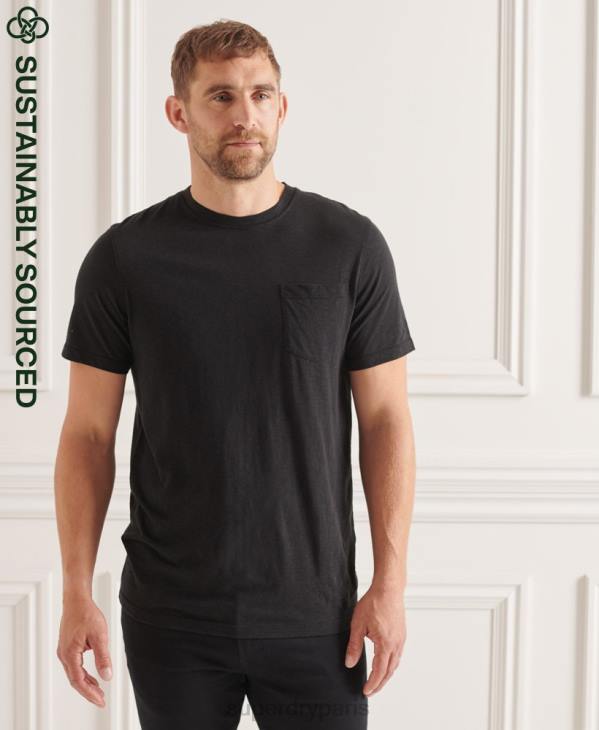 Superdry Hommes t-shirt col rond en coton bio à poche flammée D64Z4845 vêtements noir
