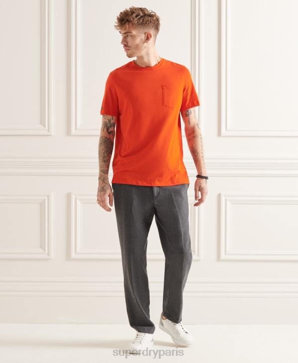 Superdry Hommes t-shirt col rond en coton bio à poche flammée D64Z4859 vêtements orange