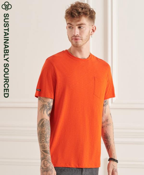 Superdry Hommes t-shirt col rond en coton bio à poche flammée D64Z4859 vêtements orange