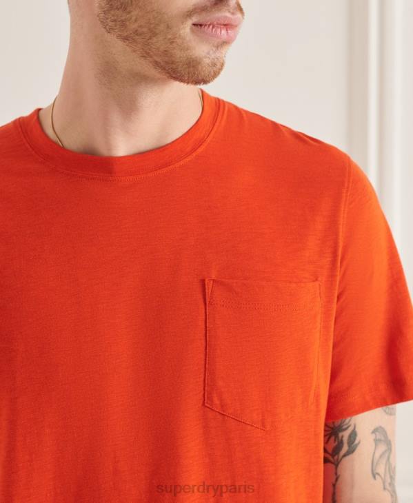Superdry Hommes t-shirt col rond en coton bio à poche flammée D64Z4859 vêtements orange