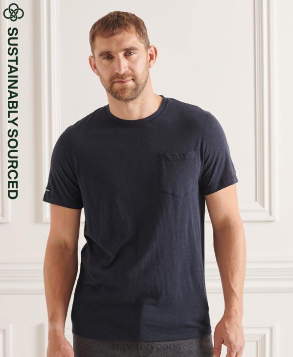 Superdry Hommes t-shirt col rond en coton bio à poche flammée D64Z4871 vêtements marine