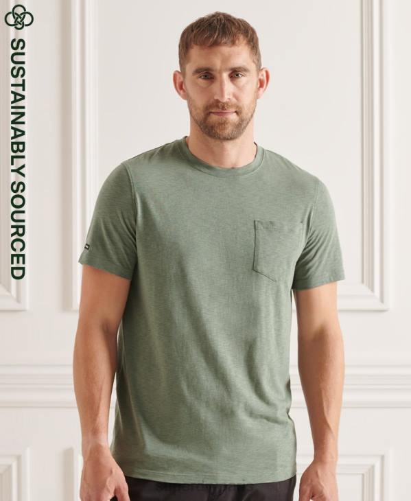 Superdry Hommes t-shirt col rond en coton bio à poche flammée D64Z4879 vêtements vert