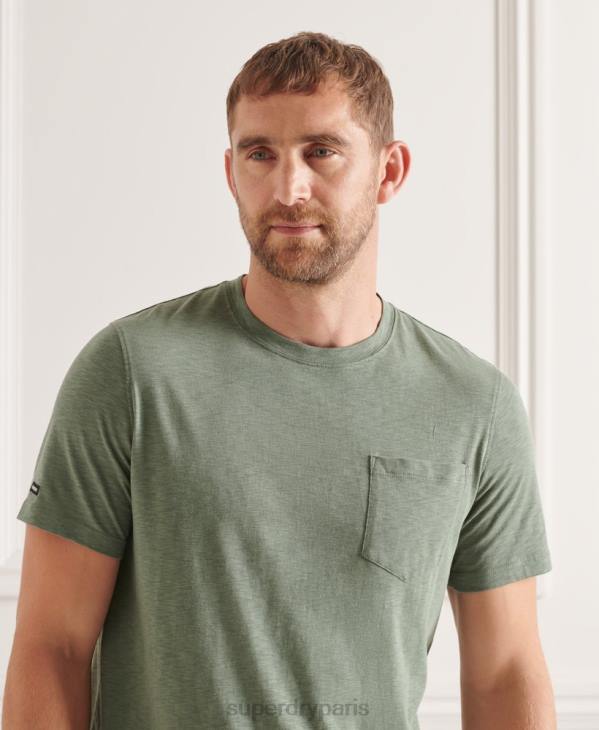 Superdry Hommes t-shirt col rond en coton bio à poche flammée D64Z4879 vêtements vert