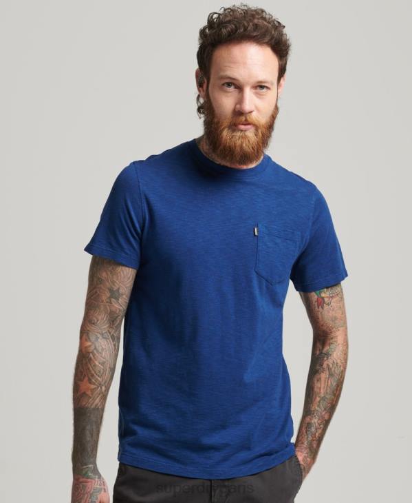 Superdry Hommes t-shirt col rond en coton bio à poche flammée D64Z4884 vêtements bleu