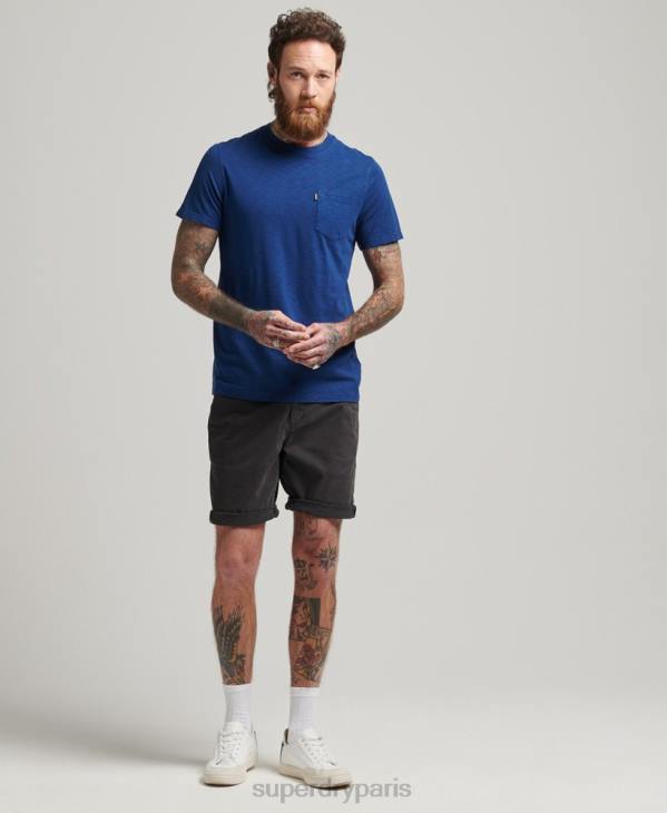 Superdry Hommes t-shirt col rond en coton bio à poche flammée D64Z4884 vêtements bleu