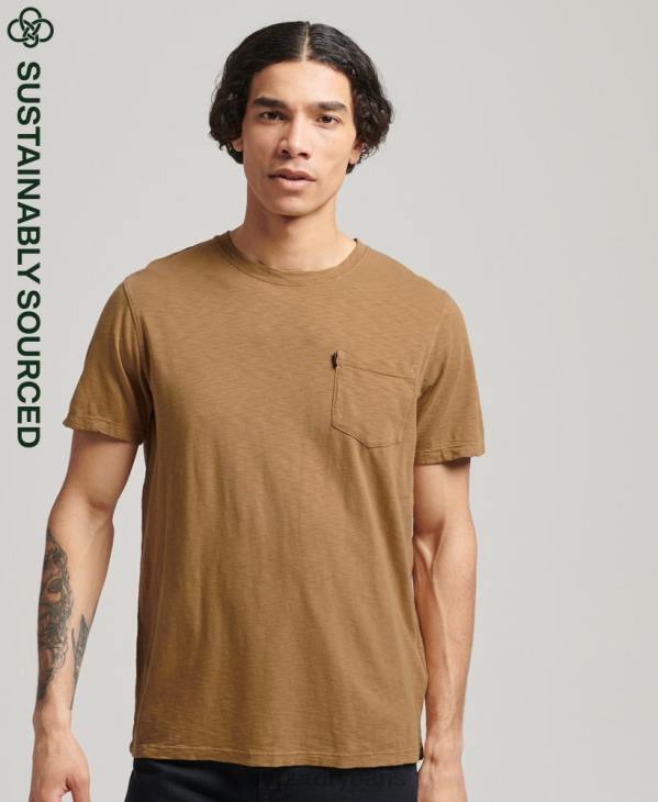 Superdry Hommes t-shirt col rond en coton bio à poche flammée D64Z4905 vêtements brun