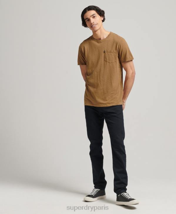 Superdry Hommes t-shirt col rond en coton bio à poche flammée D64Z4905 vêtements brun