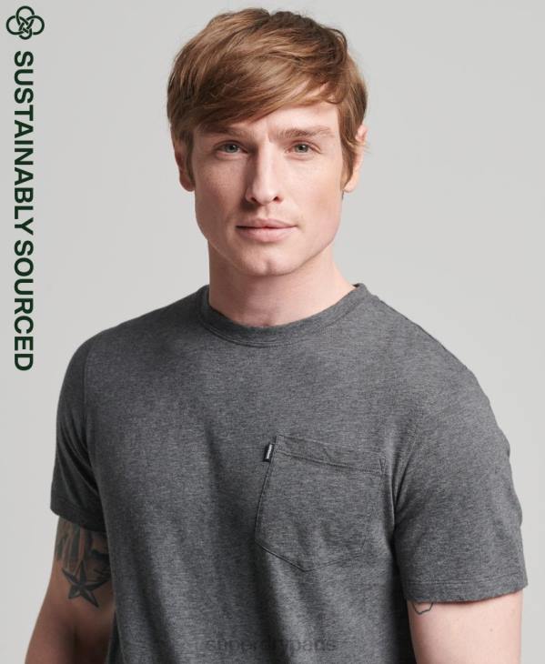 Superdry Hommes t-shirt col rond en coton bio à poche flammée D64Z4910 vêtements gris foncé