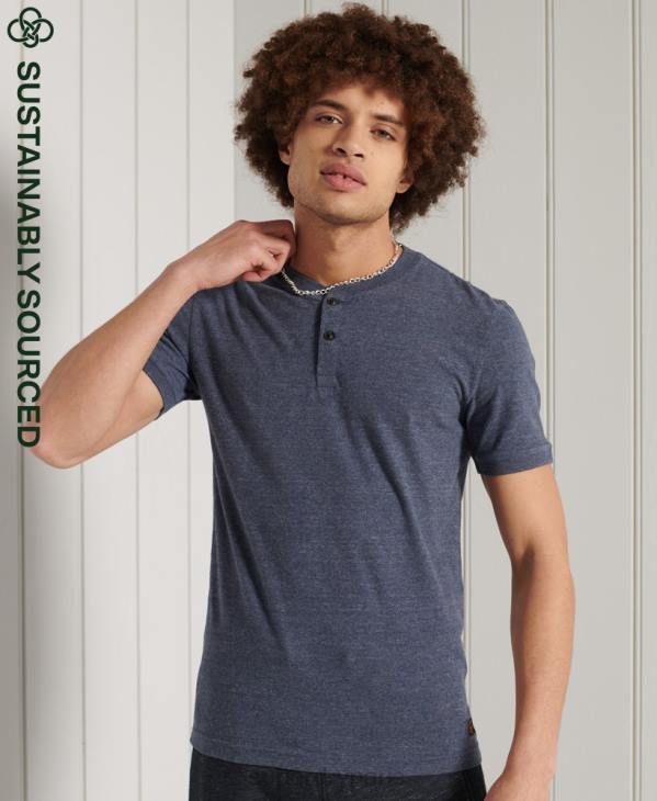 Superdry Hommes t-shirt col tunisien manches courtes en coton bio D64Z6491 vêtements marine