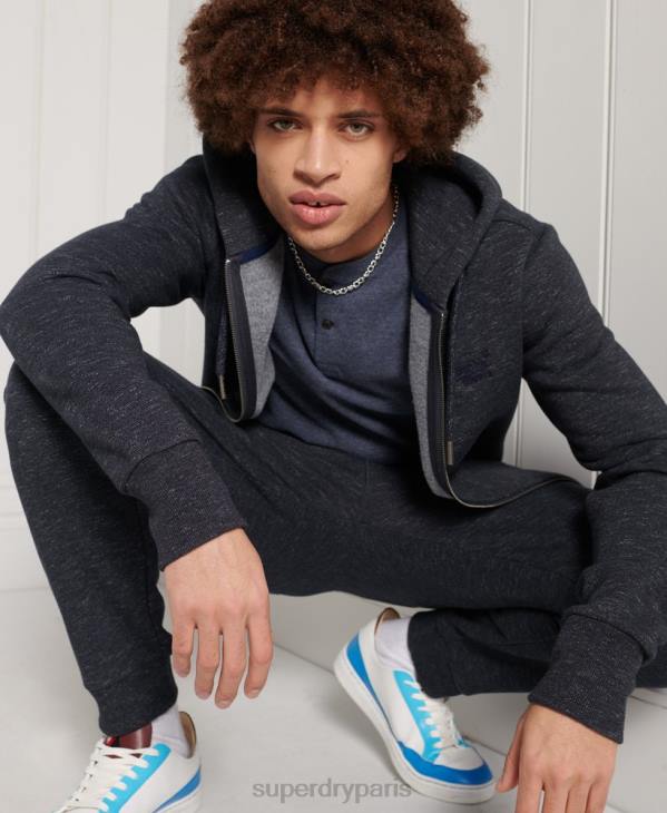Superdry Hommes t-shirt col tunisien manches courtes en coton bio D64Z6491 vêtements marine