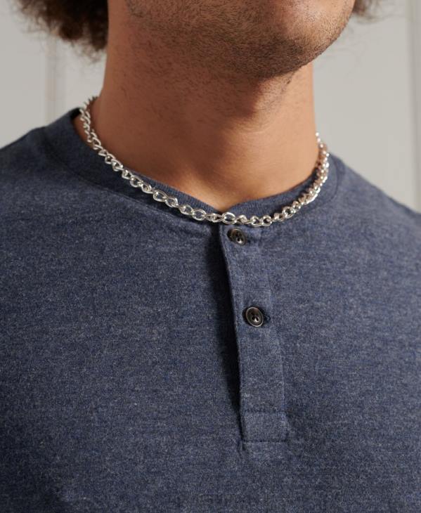 Superdry Hommes t-shirt col tunisien manches courtes en coton bio D64Z6491 vêtements marine