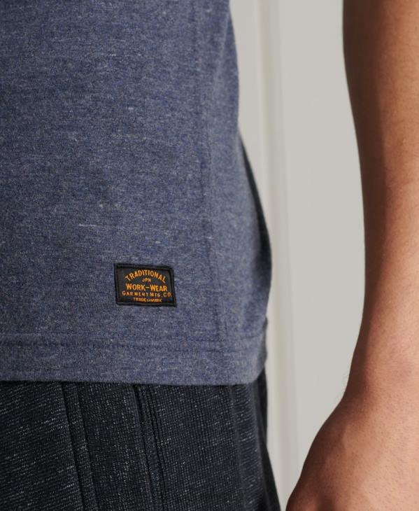 Superdry Hommes t-shirt col tunisien manches courtes en coton bio D64Z6491 vêtements marine