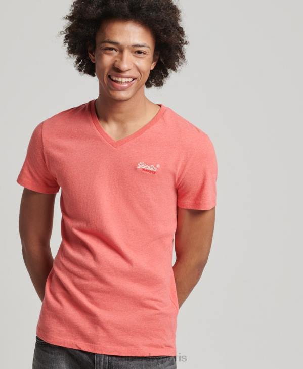 Superdry Hommes t-shirt col v classique en coton bio D64Z4809 vêtements corail
