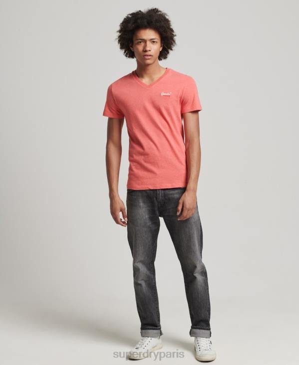 Superdry Hommes t-shirt col v classique en coton bio D64Z4809 vêtements corail