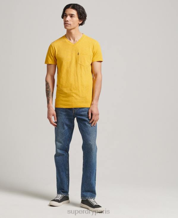 Superdry Hommes t-shirt col v en coton bio à poche flammée D64Z4801 vêtements jaune