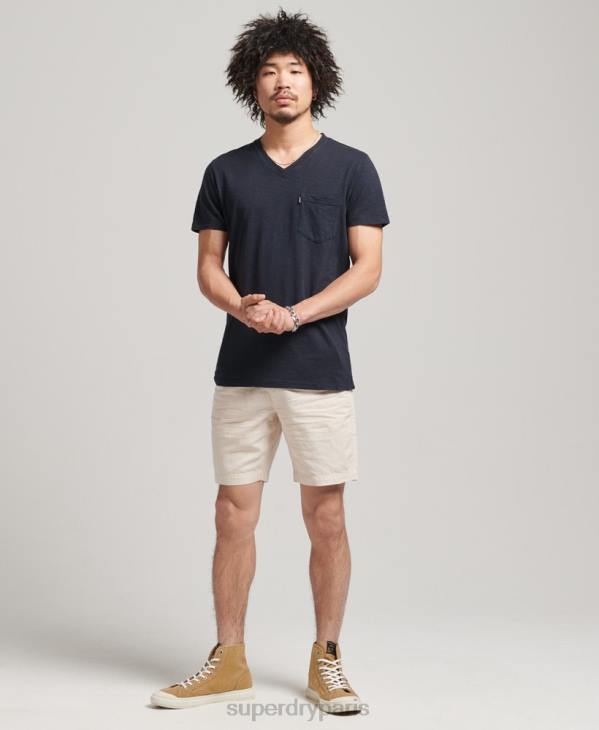 Superdry Hommes t-shirt col v en coton bio à poche flammée D64Z4807 vêtements marine