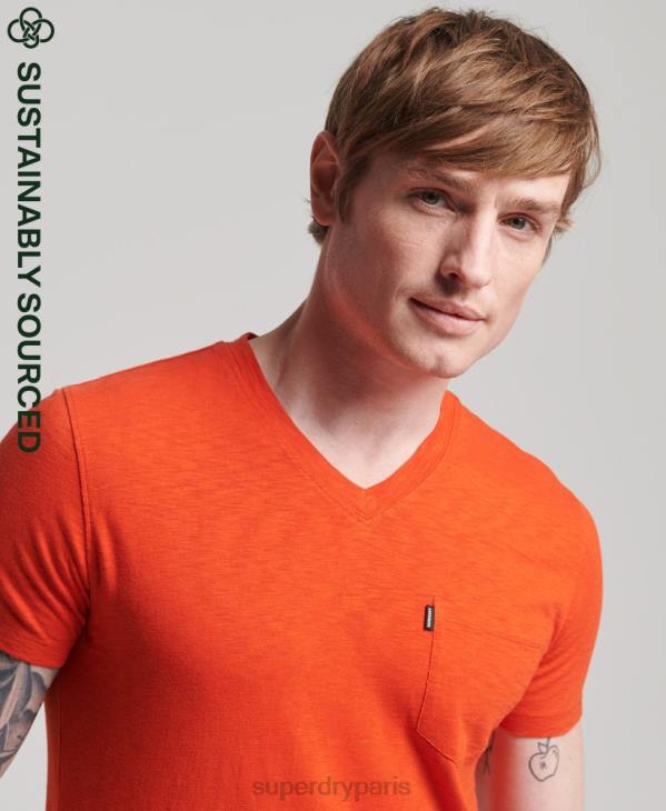 Superdry Hommes t-shirt col v en coton bio à poche flammée D64Z4810 vêtements orange