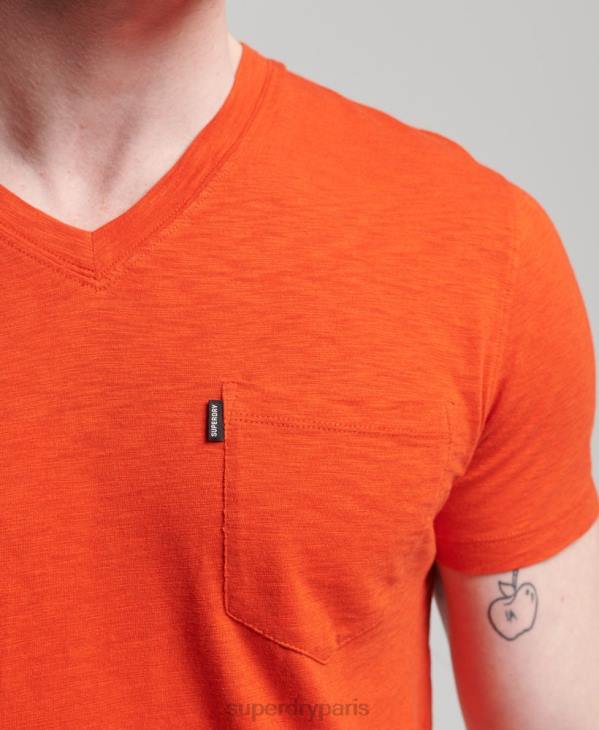 Superdry Hommes t-shirt col v en coton bio à poche flammée D64Z4810 vêtements orange
