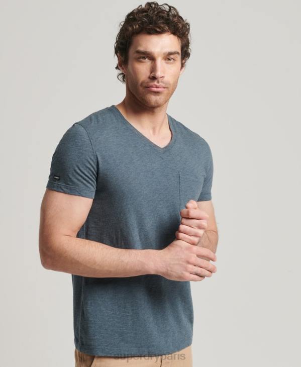 Superdry Hommes t-shirt col v en coton bio à poche flammée D64Z4819 vêtements bleu