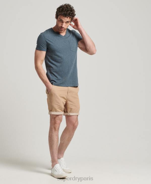 Superdry Hommes t-shirt col v en coton bio à poche flammée D64Z4819 vêtements bleu