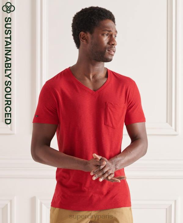 Superdry Hommes t-shirt col v en coton bio à poche flammée D64Z4834 vêtements rouge