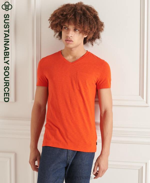 Superdry Hommes t-shirt col v en coton bio à poche flammée D64Z4837 vêtements orange