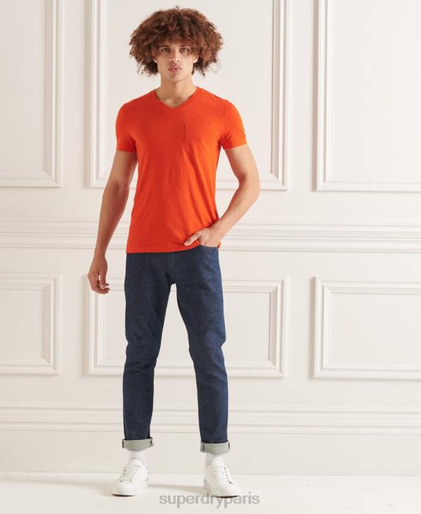 Superdry Hommes t-shirt col v en coton bio à poche flammée D64Z4837 vêtements orange