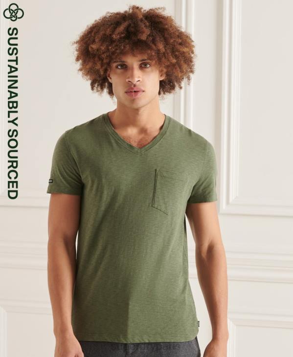 Superdry Hommes t-shirt col v en coton bio à poche flammée D64Z4846 vêtements vert