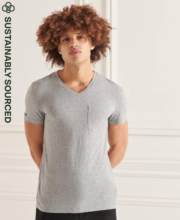 Superdry Hommes t-shirt col v en coton bio à poche flammée D64Z4849 vêtements gris clair