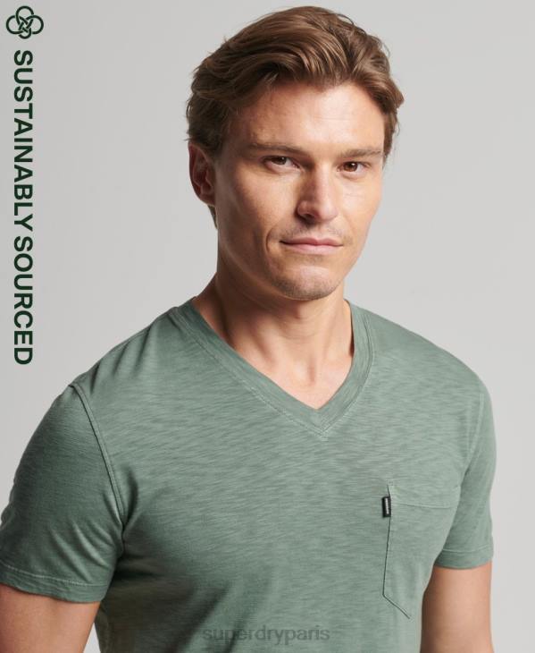 Superdry Hommes t-shirt col v en coton bio à poche flammée D64Z4857 vêtements vert