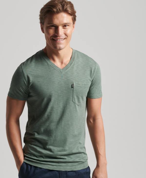 Superdry Hommes t-shirt col v en coton bio à poche flammée D64Z4857 vêtements vert
