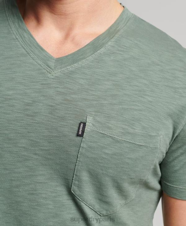 Superdry Hommes t-shirt col v en coton bio à poche flammée D64Z4857 vêtements vert