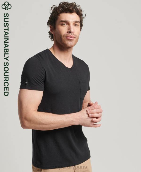 Superdry Hommes t-shirt col v en coton bio à poche flammée D64Z4862 vêtements noir