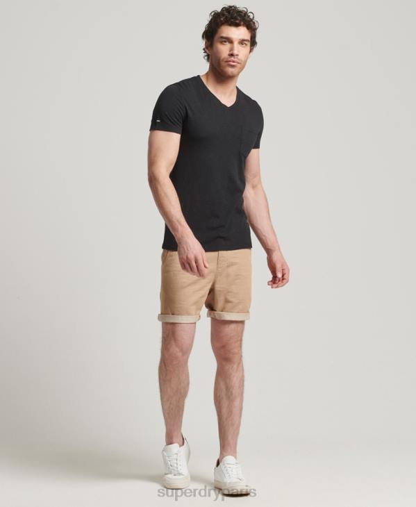 Superdry Hommes t-shirt col v en coton bio à poche flammée D64Z4862 vêtements noir