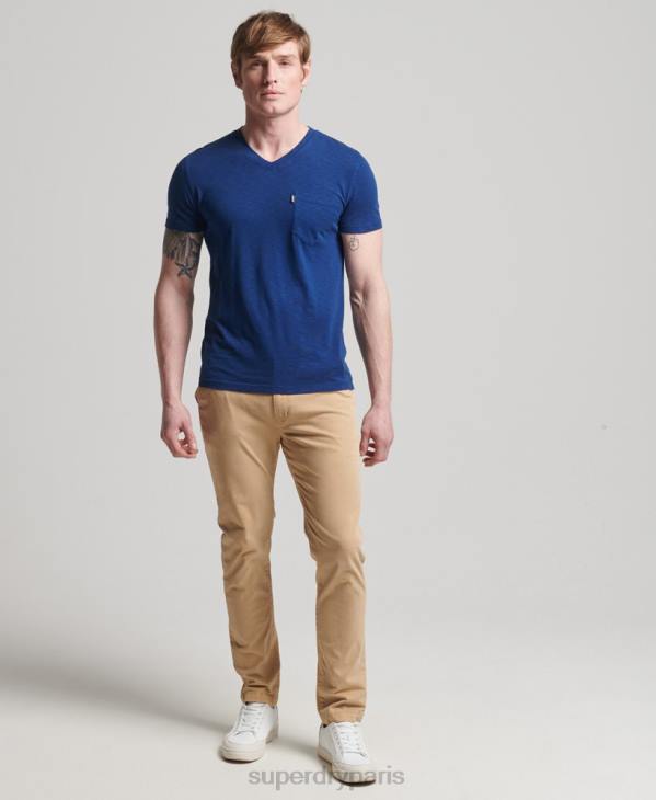 Superdry Hommes t-shirt col v en coton bio à poche flammée D64Z4877 vêtements bleu