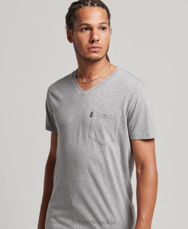 Superdry Hommes t-shirt col v en coton bio à poche flammée D64Z4885 vêtements gris clair