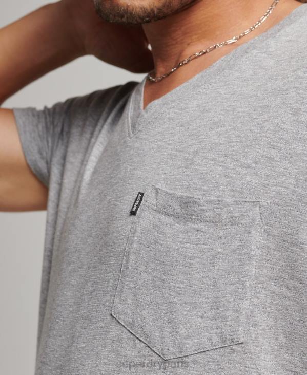 Superdry Hommes t-shirt col v en coton bio à poche flammée D64Z4885 vêtements gris clair