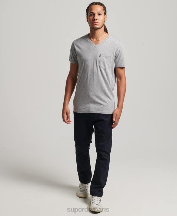 Superdry Hommes t-shirt col v en coton bio à poche flammée D64Z4885 vêtements gris clair