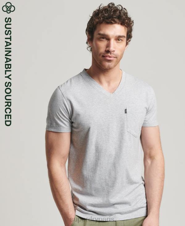 Superdry Hommes t-shirt col v en coton bio à poche flammée D64Z4917 vêtements gris foncé