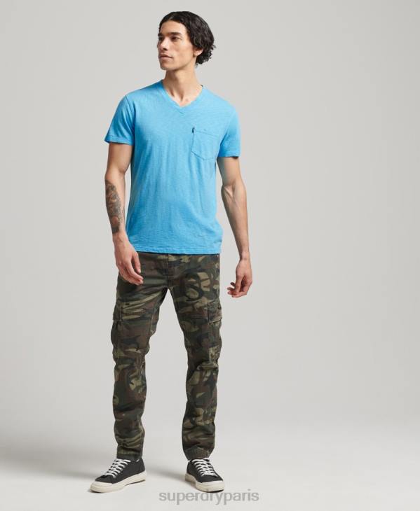 Superdry Hommes t-shirt col v en coton bio à poche flammée D64Z4919 vêtements bleu clair
