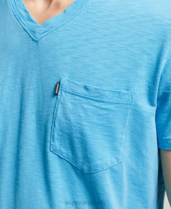 Superdry Hommes t-shirt col v en coton bio à poche flammée D64Z4919 vêtements bleu clair