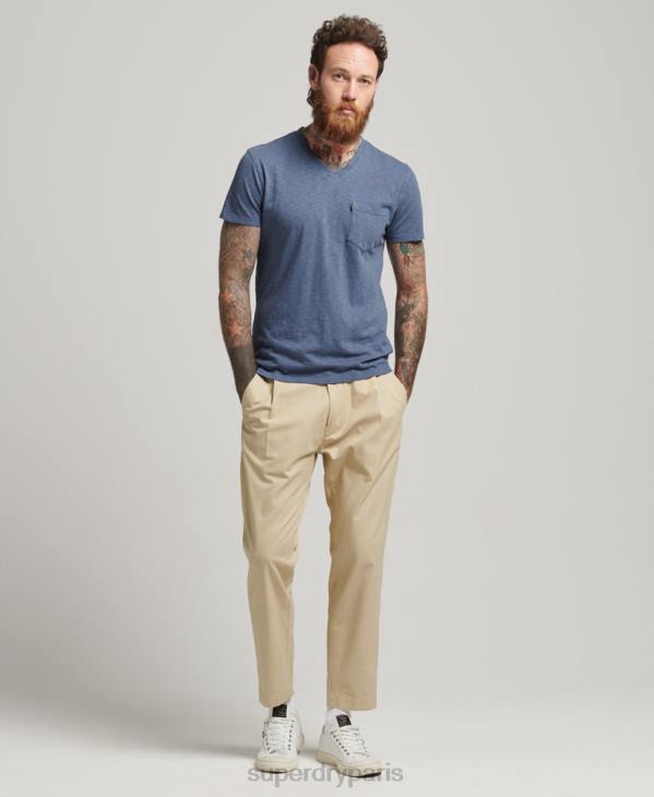 Superdry Hommes t-shirt col v en coton bio à poche flammée D64Z4936 vêtements bleu