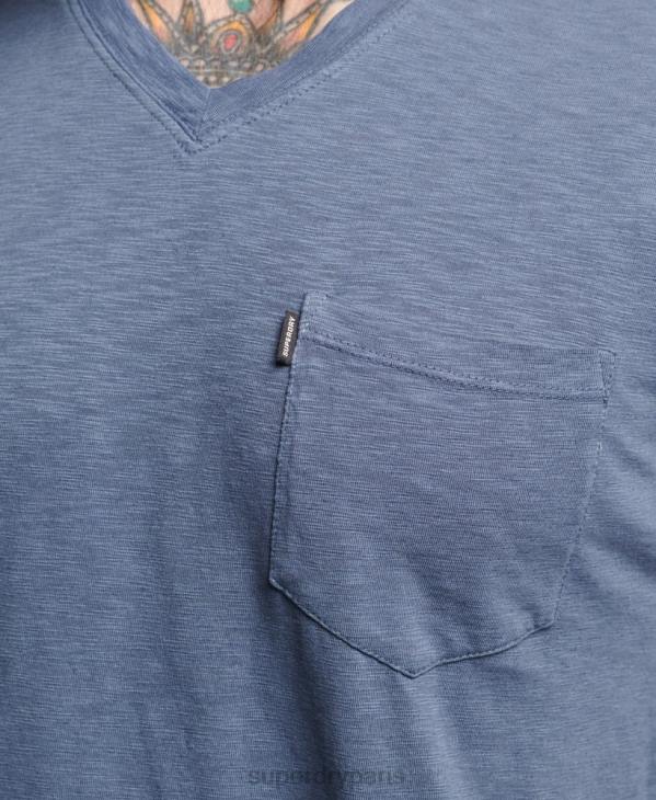 Superdry Hommes t-shirt col v en coton bio à poche flammée D64Z4936 vêtements bleu