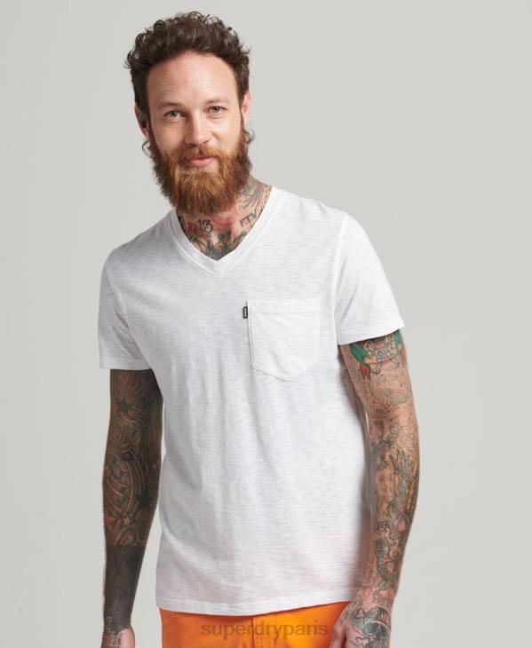 Superdry Hommes t-shirt col v poche en coton bio D64Z4916 vêtements blanc