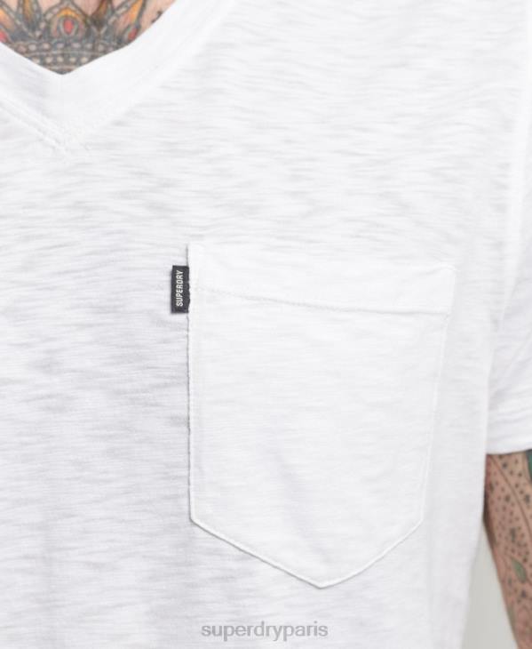Superdry Hommes t-shirt col v poche en coton bio D64Z4916 vêtements blanc