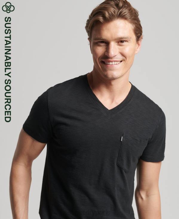 Superdry Hommes t-shirt col v poche en coton bio D64Z4939 vêtements noir